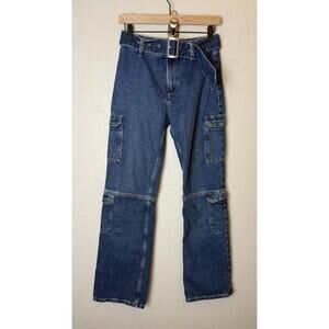 ZARA Size 0 Belted Dark Wash Cargo Jeans Y2K Trendy Cute